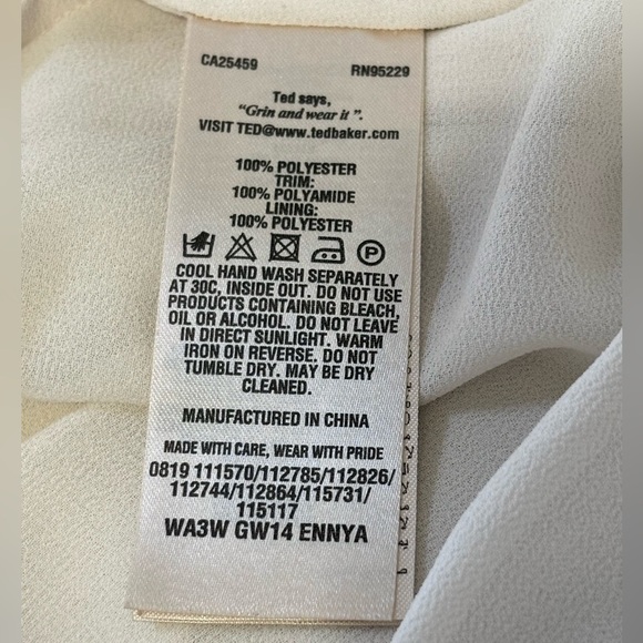 Ted Baker Blouse Sheer Cream with Black Lace Detail Cap Sleeves Ted Size 1 US 4 - Picture 9 of 9